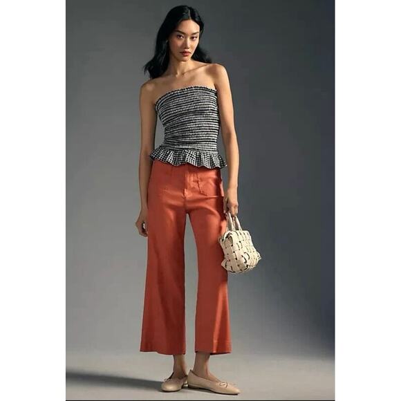 Anthropologie Mauve The Colette Linen Blend Crop Wide Leg Pants Orange Size 31 - Picture 1 of 10